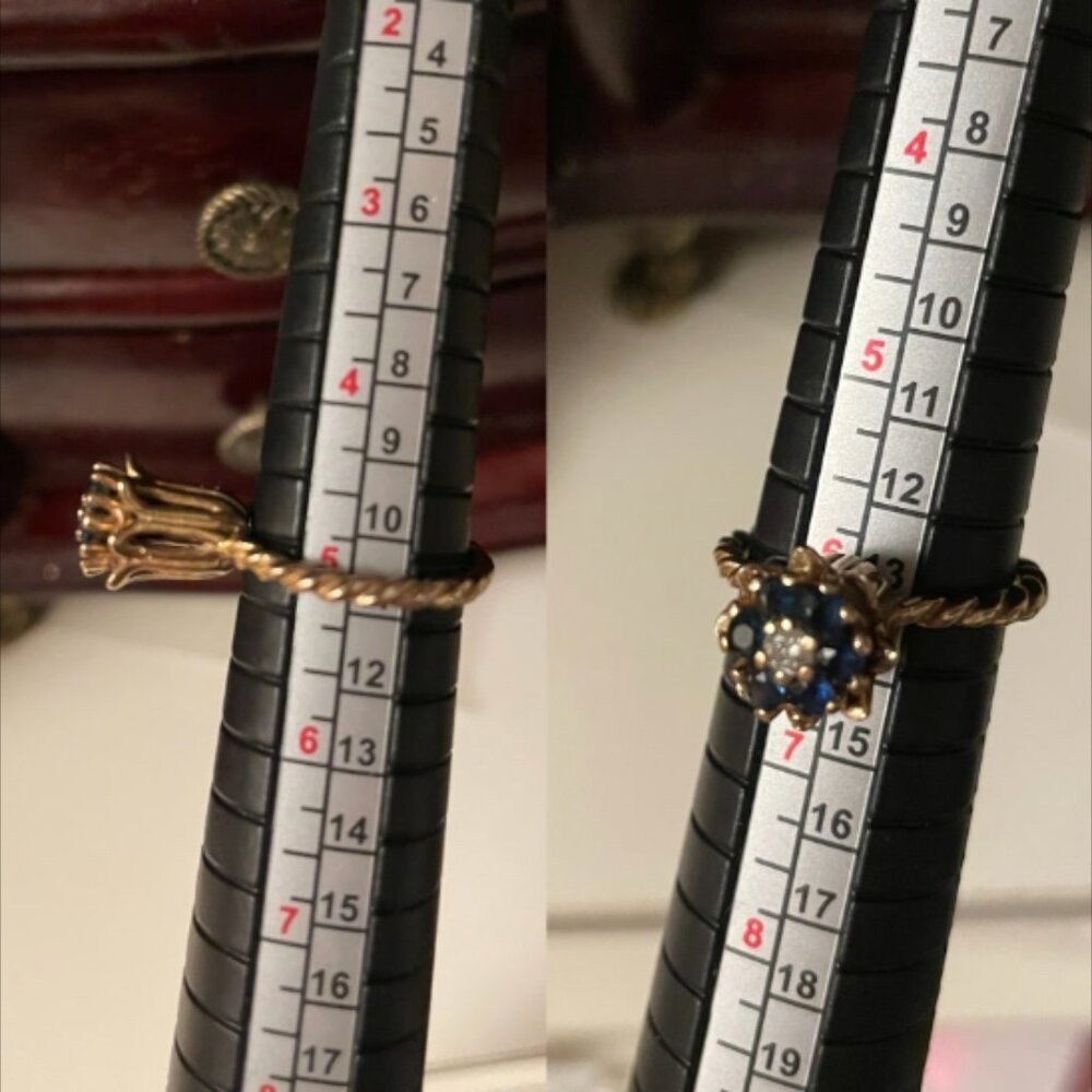 14k gold natural diamond tulip ring with twisted rope band size 5-6, 1970s 1980s - Picture 9 of 11